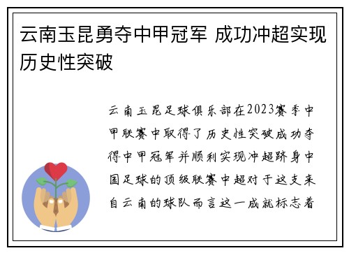 云南玉昆勇夺中甲冠军 成功冲超实现历史性突破 云南玉昆勇夺中甲冠军 成功冲超实现历史性突破